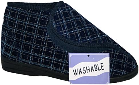 DIABETIC ORTHOPAEDIC MENS WIDE FITTING NAVY BLUE FULLY WASHABLE STRAP BOOT SLIPPER