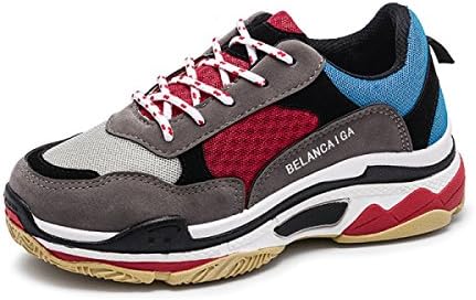 Ladies' Sneakers White Women's Retro Running Sneakers Mixed Colors Spring and Autumn Lace,RedBlue-39