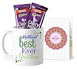 TIED RIBBONS Bhai Dooj Gifts for Brother Combo Set of Coffee Mug, Dairy Milk Chocolates and Beautiful Greeting Card