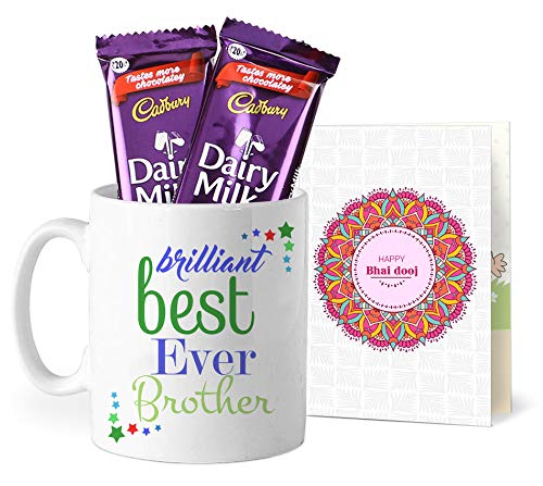 TIED RIBBONS Bhai Dooj Gifts for Brother Combo Set of Coffee Mug, Dairy Milk Chocolates and Beautiful Greeting Card