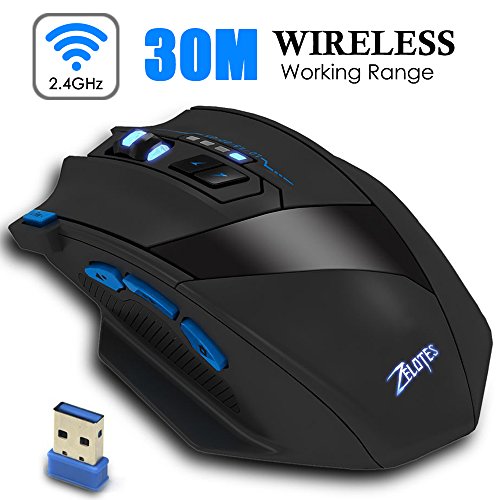 Rat  n   ptico Inal  mbrico  AFUNTA ZElOTES F15 2 4Ghz Wireless Mouse Rat  n para Gaming Profesional 2500 DPI Ajustable 9 Botones del Rat  n del Ordenador   ptico con luces LED para PC Mac Pro Gamer