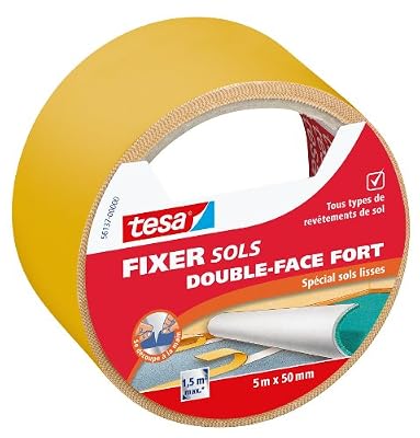Tesa 56137-00000-00 Fixer Sols Double-face Fort Spécial Sols Lisses 5 m x 50 mm