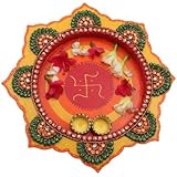 JaipurCrafts Decorative Kundan Studded Star Wooden Pooja & Thali Set (1 Pieces, Multicolor)