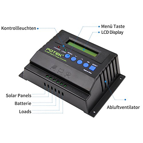 POTEK MPPT 30A 12V/24V Solar Panel Batterie Regulator Solar Controller Laderegler mit LCD Display - 2