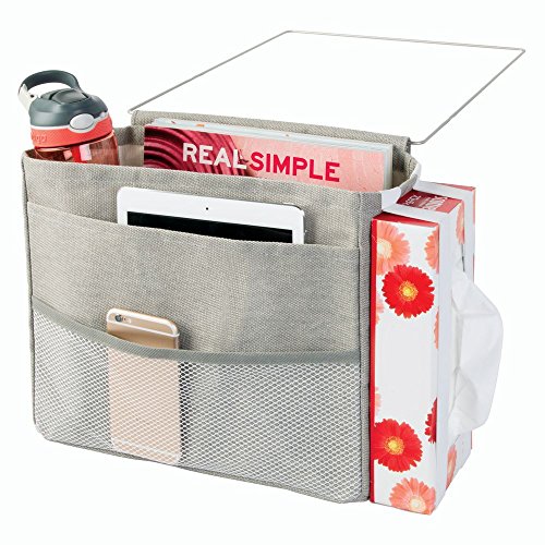 InterDesign 04943EU Wren Nachttisch-Organizer für Handy, Tablet, Zeitschriften, Wasserflasche, Fernbedienung – 3 Taschen, hellgrau, Cotton, 31.75 x 12.7 x 25.4 cm - 5