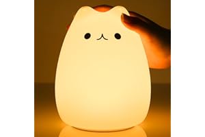 TREMDWOTO Cute Cat Night Light Kids Room, 7 Color Changing LED Portable Touch Kitty Lamp for Bedroom, USB Chargeable Silicone Animal Nightlight for Baby Children Nursery Toddler Girl Kawaii Birthday Gift Decor