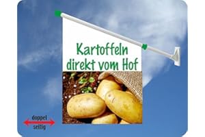 AGENTUR WERNER KUHLINS Advertising Flag (Flag with Over 50 Variations, Text and Picture, e.g. Ice Crepes, Coffee, Crepes, Waffles, Chips and More) Ideal for Kiosks, Restaurants or Fairs, White (Potatoes)
