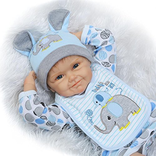NPK NEW 22'' 55CM Silicone Lifelike Reborn Baby Doll Newborn Boy Dolls Cute Smiling Baby Gift Free Magnet Pacifier Dummy