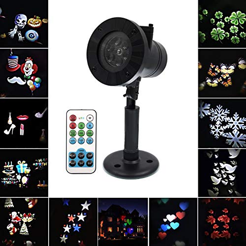 CITTATREND LED Projecteur Lampe à 12 Motifs avec Télécommande Spot Projection IP65 Lumière Ambiance d'Effet Spotlight Décoration pour Noël Halloween Anniversaire Carnaval