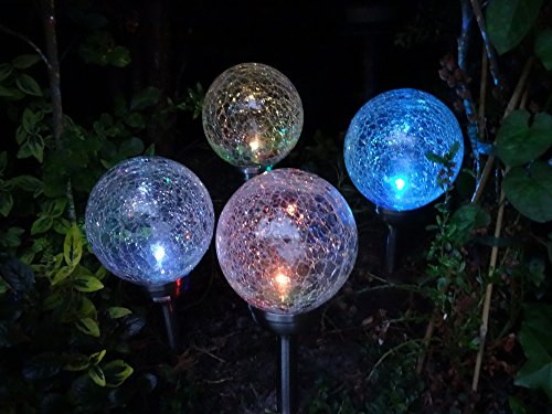 4er Set LED Solar Gartenleuchte mit Erdspieß – praktischer 4er Set Solar Gartenleuchten Kugel Leuchten Kugel Garten Beleuchtung – hochwertige Premium Solar Lampen mit 2 LEDs, weiß oder Farbwechsel auswählbar – Kristall Edelstahl Echtglas Kugel 12 cm Durchmesser – Premium Kugelleuchten aus Edelstahl und Echtglas im Kristalldesign – stilvolle und wunderschöne Gartenleuchte, wahlweise weiß oder Farbwechsel auswählbar - 5