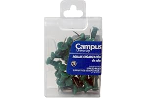 Campus University - Pack de 35 Chinchetas Verdes para Mapas, Pines de Empuje, Chinchetas Corcho, Chinchetas Aguja para el tablero de Anuncios, Marca de Mapa, Corcho, Panel de Anuncios (35 Verdes)