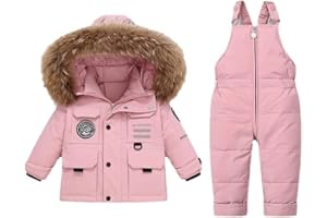 Acuryx Tuta da Neve 2 Pezzi da Bambini Capppotto Piumino con Cappuccio Pellicia + Salopette da Neve Bambina Giacca Invernale Impermeabile