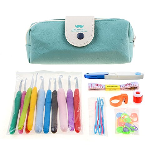 Spring 11pcs Ganchos de ganchillo ergonómicos ergonómicos del ganchillo del apretón de la comodidad del ganchillo del arco iris con 19pcs Accesorios