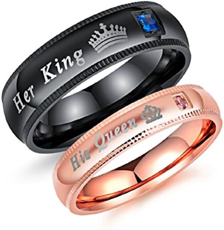 His or Hers (Sold Separate Price Is for ONE Ring Only) "His Queen" "Her King" Stainless Steel Couple Wedding Bands Ring with CZ Stone-CR151 (Women's size H)