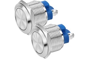 Gebildet 2pcs 22mm 2A/12V/24V/125V/250V Momentan Taster Schraubklemmen Edelstahl Metall wasserdichte Taste(Flacher Kopf)