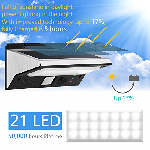 Solarleuchte, MengK Bewegungssensor Solarleuchten 21 LED 3 Intelligenten Modi Auto On und Off Drahtlos Wasserdicht Solarlampe Sicherheits-Nachtlicht Für Hof, Treppen, Patio, Veranda, Garten - 4