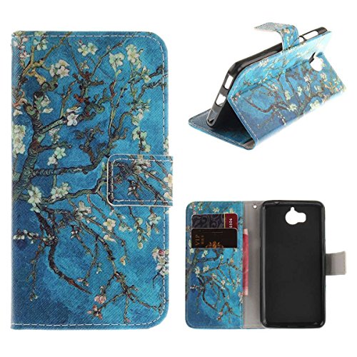 LUSHENG Cover per Huawei Nova Young,Premium PU Leather Flip Cover Fondina Cover a Libro Shell Custodia in Pelle con Slot per Schede e Funzione di Supporto - Albero di Albicocca