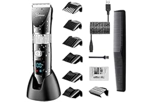 Hatteker - Cortapelos para barba profesional eléctrica con pantalla LCD inalámbrica USB recargable impermeable