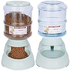 Geggur Distributeur De Nourriture Eau Fontaine Automatique 3.75L, Alimentation pour Pet Chain Chat Croquettes Accesoires Gamelle Animaux Domestiques - 2 Pièces