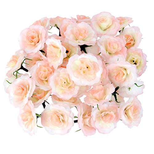 50pcs Kunstseide Kunstblumen Rose bluete koepfe Hochzeit Parteidekor Rosa Bulk