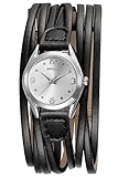 Findtime Damen Analog Uhr Quarzwerk mit Leder Wickelarmband Schwarz Elegant Vintage