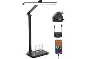 LONGTOO Desk Lamp, Eye-Caring Table Lamp, Dimmable Reading Lamp with USB Charging Port, 5 Brightness Levels 5 Colour Modes, Touch Control Desk Light for Office Bedroom Reading Work Study