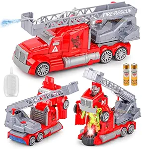 Zest 4 Toyz Deform Robot Truck for Kids Bump & Go Action 2 in 1 Robot Fire Truck Toy with 3D Lights and Musical Sound Toys Plastic (Pack of 1) Battery Included