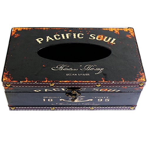 kiaotime Retro Vintage Rustikal Holz Tissue Halter Box Cover Facial Tissue Papier Spender Anchor Design Tissue Halter HOME DECOR (schwarz Pacific Soul) - 2