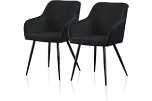 TUKAILAi Dining Chairs Set of 2 Black Velvet Upholstered Kitchen Chairs Tub Chairs with Metal Legs, Backrest & Armrest,Occasional Lounge Living Room Reception Armchair