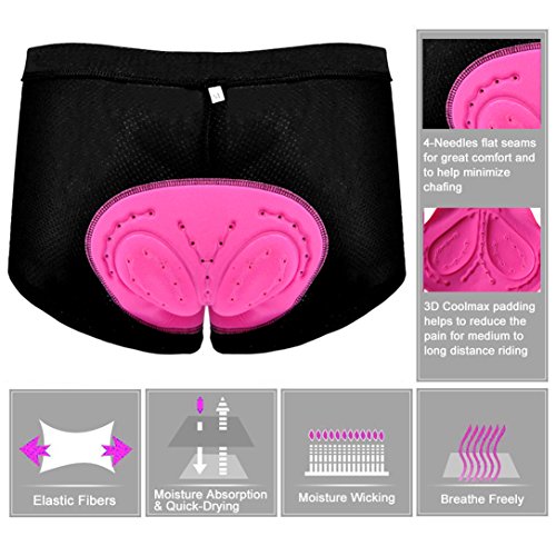 iCreat Damen Radunterhose Bike Fahrradunterwäsche Unterwäsche Briefs mit Sitzpolster Rosa S/M/L/XL/2XL - 4