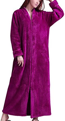 MATATA Ladies Zip Fleece Waffle Long Dressing Gown Fluffy Towelling Bathrobe Sleepwear