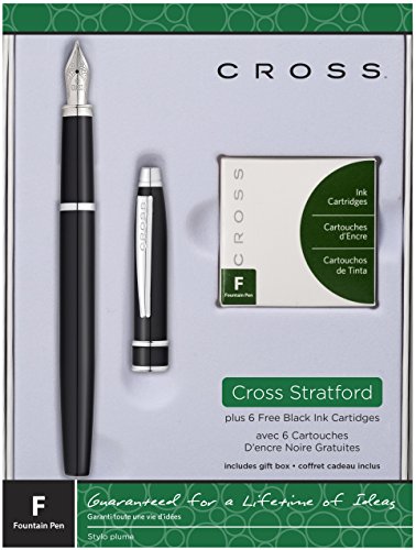 spécification Stylo Plume Cross Stratford. Laqué noir avec 6 cartouches