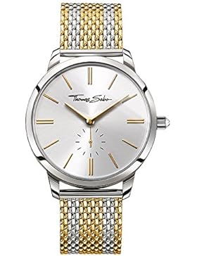THOMAS SABO Damen Damenuhr WA0272-282-201 Edelstahl Milanaisearmband Mit Gelbgoldfarbenen Streifen Zirkonia Weiß...