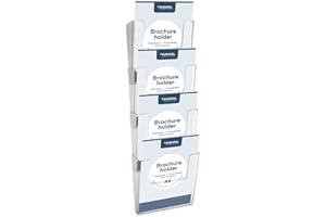 EUROPEL Porte-brochure mural Multicases, pour Prospectus 1/3 A4, 4 Compartiments à accrocher au mur, individuel à Relier et à Agrandir, Polystyrène transparent