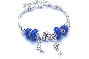 Yean Braccialetto con cristalli blu scintillanti, in resina, con perline e fiori, per ragazze, amanti, sorelle