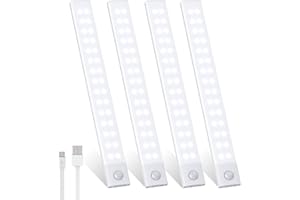 ‎FOREPIN Forepin Unterbauleuchte Schrankbeleuchtung 3000 mAh, Unterbauleuchte Küche 60 Leds, USB-C Aufladbar 4 Stück Schrankbeleuchtung LED mit Bewegungsmelder 30cm LED Lichtleiste für Schrank Kleiderschrank