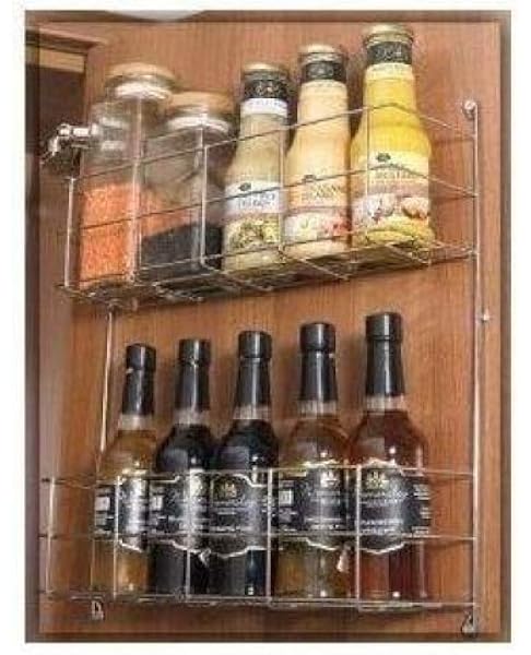 2 Tier Door Mounted Storage Rack Amazon Co Uk Kitchen Home
