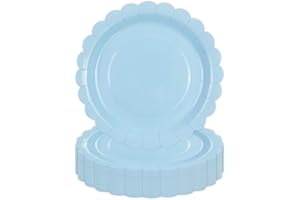 DHAIQC 50 Pcs Blue Paper Plates 7 inch/18cm, Scalloped Party Plates Disposable Cake Dessert Dinner Plates for Birthday Baby Shower Wedding Party Decorations Supplies (Blue, 18cm)