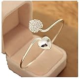 FANMURAN Women Crystal Double Heart Bangle Cuff Bracelet Wedding Proposal Jewelry