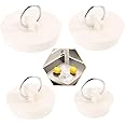KANOSON Drain Stopper, 4 Pcs Bath Plugs Rubber Sink Plug Set Kitchen Sink Stopper Plug with Hanging Ring for Bathtub, Bathroom and Kitchen - Beige (4 Sizes)