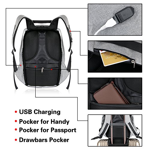 Gesch  ft Laptop Rucksack mit USB Lade-Schnittstelle  Yunplus Anti-Diebstahl Rei  verschluss Leicht Reise Daypack College Tasche mit Verstecktem Fach 