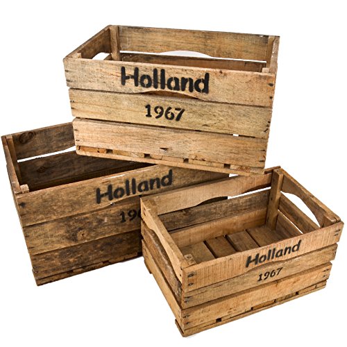 Holzkisten 3er Set Holland 67 Motiv Vintage-Used Design braun Weinkisten Landhaus Kolonial