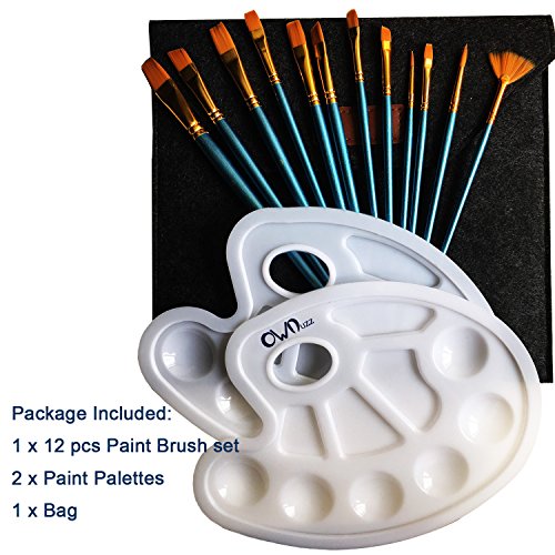 Ownuzz 12 Artist Paint Brush, 3 Mixing Palette, One Entry Pack Premium Nylon Brush for Watercolor, Acrylic and Oil Painting Etc Ideal Brush Set for Beginners, Kids, Artists and Painting Lovers - 7