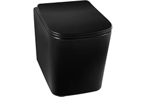 BALNEO Inodoro suspendido, Inodoro sin borde, Cuenco colgante sin cuello, Inodoro moderno de pared, con tablero extraíble abatible, Juego de montaje, Cerámica, Inodoro LUGA negro