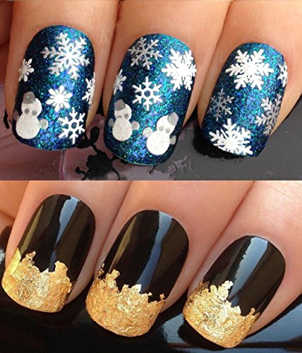CHRISTMAS WATER NAIL TRANSFERS DECALS STICKERS ART SET #833. PLUS GOLD LEAF SHEET! XMAS SEASONAL HOLIDAY SILVER WHITE GLITTER DUST SNOWMEN SNOWMAN SNOWFLAKES SNOW 3D WRAPS & 24KT GOLD! CAN BE USED WITH NATURAL GEL ACRYLIC STICK ON NAILS! OR WITH GLITTER DUST CAVIAR BEADS ALLOYS DECORATIONS CONFETTI FIMO SHAPES TAPE PENS RHINESTONES!