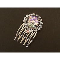 Kleiner Haarkamm mit Stiefmütterchen Motiv Blumen Haarschmuck