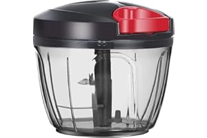 Ourokhome Hand Pull Food Processor - Portable Manual String Vegetable Chopper Small Kitchen Speed Mincer for Veggie, Garlic, Onion, Ginger, Black and Red