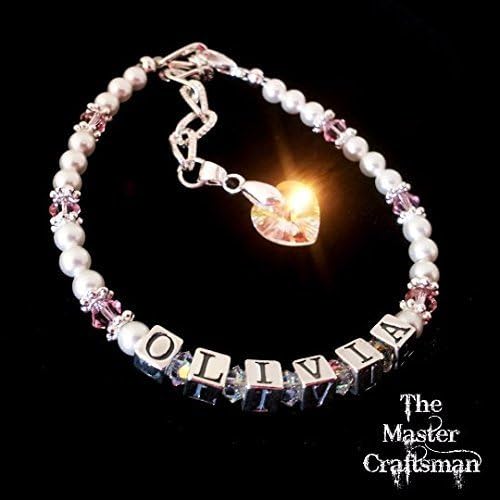 .925 Sterling Silver Any Name Any Size Personalised Swarovski Crystal Birthstone Bracelet Charms Girls Ladies Baby Child Adult Mothers With Gift Box