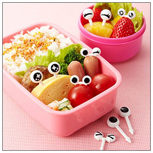 QHGstore 10pcs / set Mini Augen Karikatur Ausdruck Frucht Gabel Plastikfrucht Zahnstocher für Kinder - 3