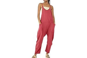 Komiseup Jumpsuit Damen Baggy Oversize Lässige Locker Trägerhose Overalls Ärmellose Strampler Playsuit mit Große Taschen Arbeitshose